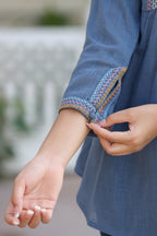 Kaajh Women's Light Blue Embroidered Cotton Top