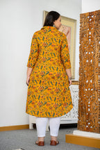 Kaajh Women's Yellow Floral Printed Plus Size Cotton Kurta - Distacart