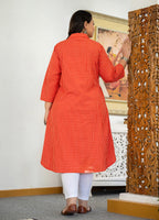 Kaajh Women's Red Check Print Plus Size Cotton Kurta - Distacart