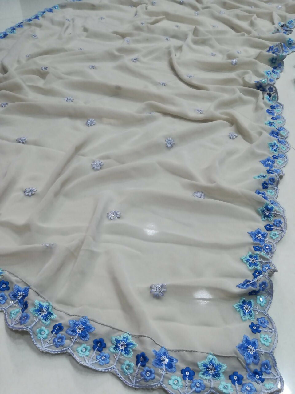 Jyoti Fashion Premium Sky Blue Faux Georgette 3MM Sequins with Thread & Jari Embroidery Lehenga Choli with Dupatta