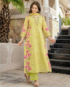 The52 Lemons Women's Beautiful Chanderi Fabric Printed Work Straight Kurta Pant and Dupatta Set - Distacart