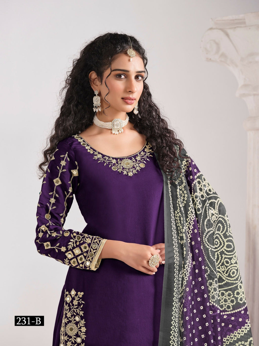 Anaita Purple Roman Silk Stitched Suit with Embroidery & Real Mirror Work - Distacart