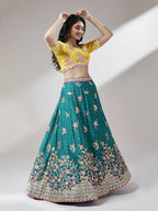 House of Panchhi Teal Pure Georgette Sequinse Work Lehenga & Blouse with Dupatta