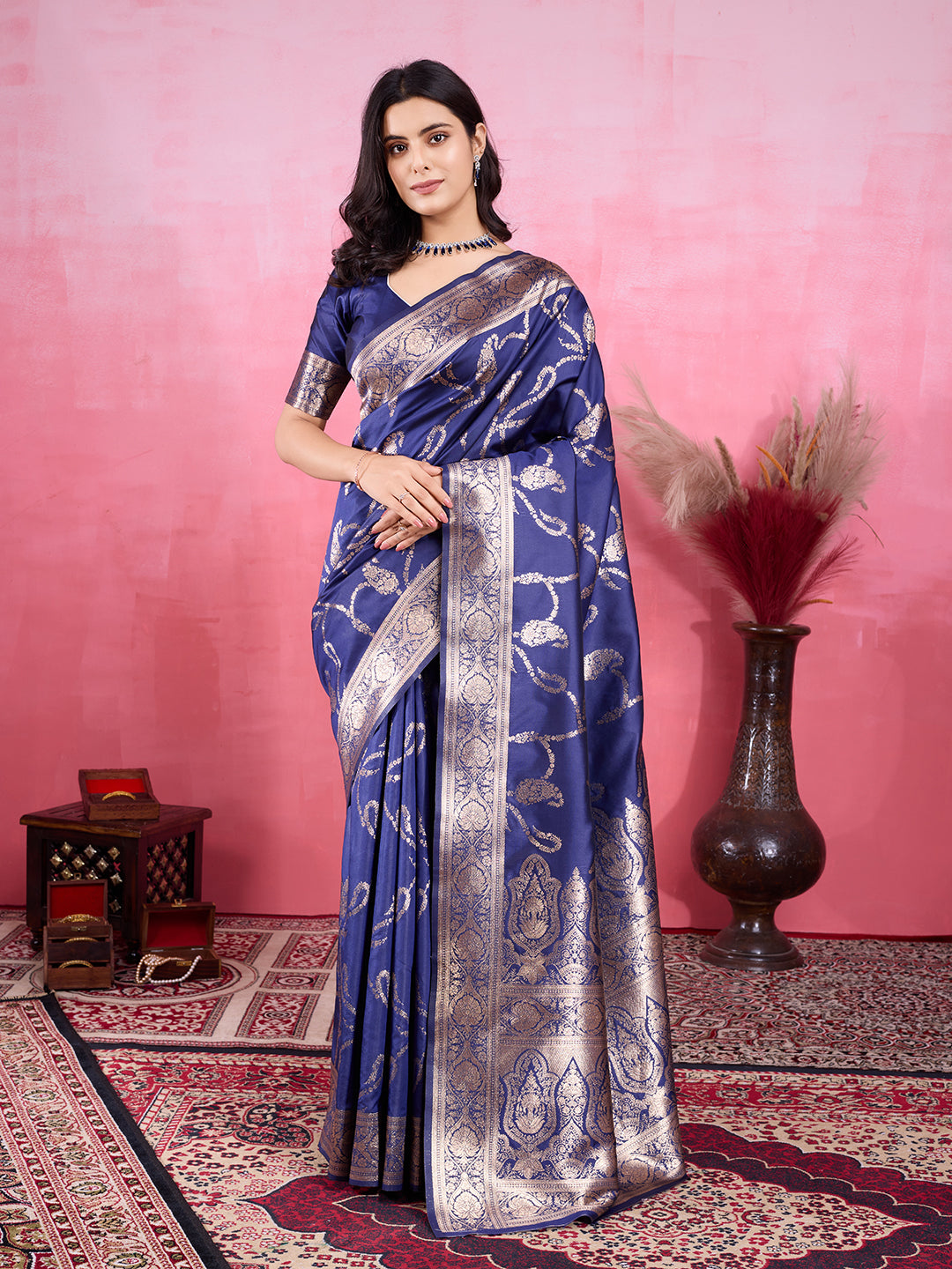 Vedant Vastram Banarasi Silk Fashion Saree - Navy