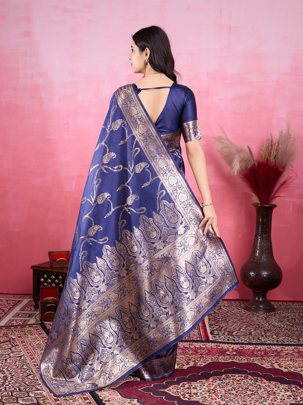 Vedant Vastram Banarasi Silk Fashion Saree - Navy