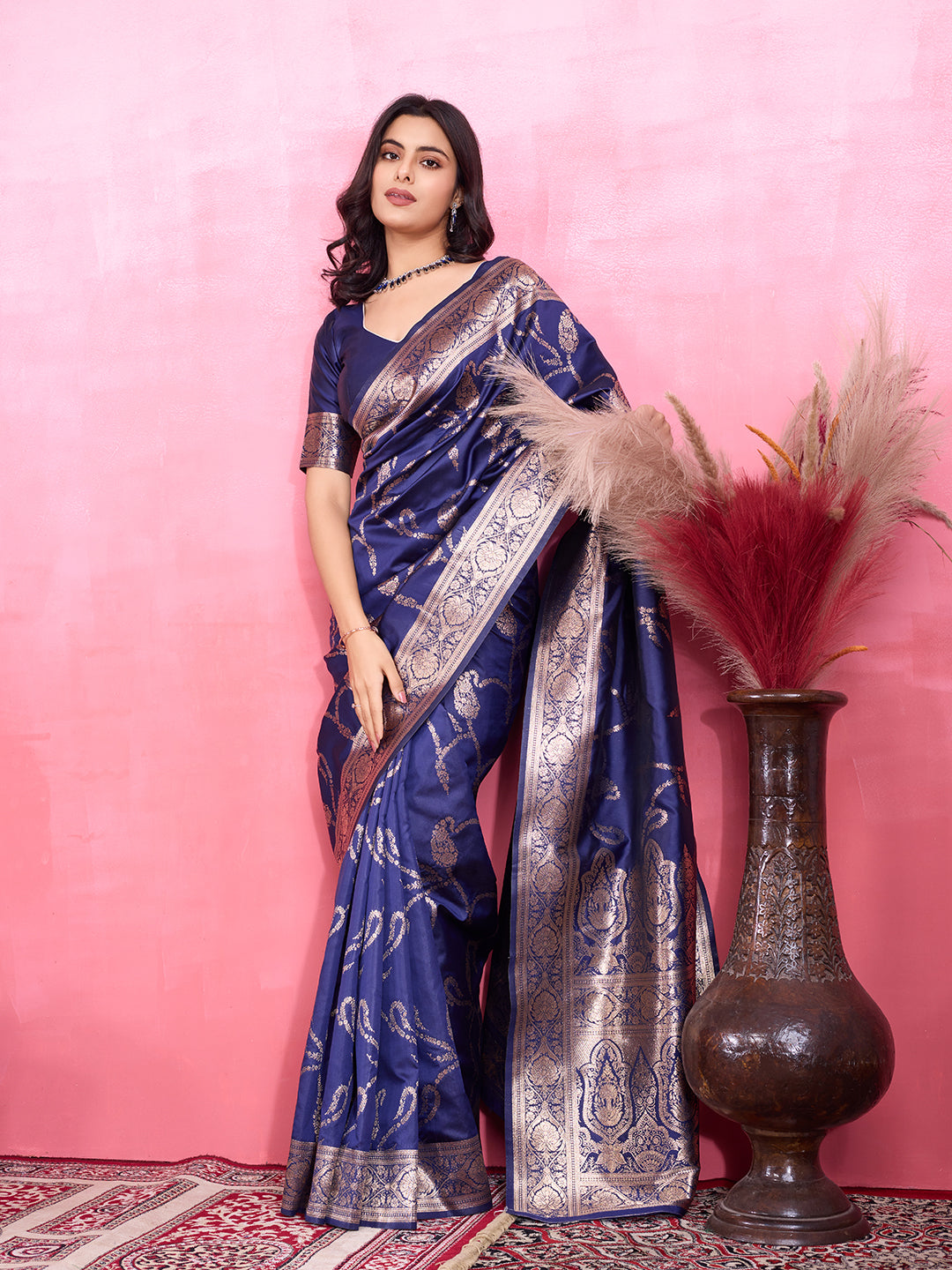 Vedant Vastram Banarasi Silk Fashion Saree - Navy