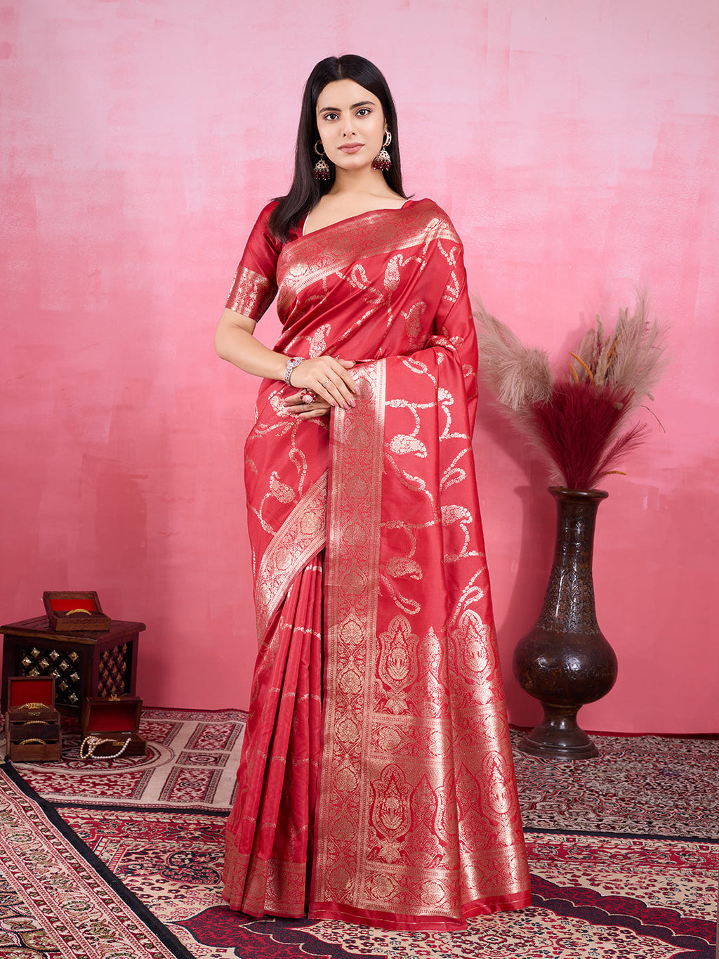 Vedant Vastram Banarasi Silk Fashion Saree - Red