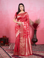 Vedant Vastram Banarasi Silk Fashion Saree - Red
