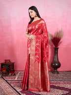 Vedant Vastram Banarasi Silk Fashion Saree - Red