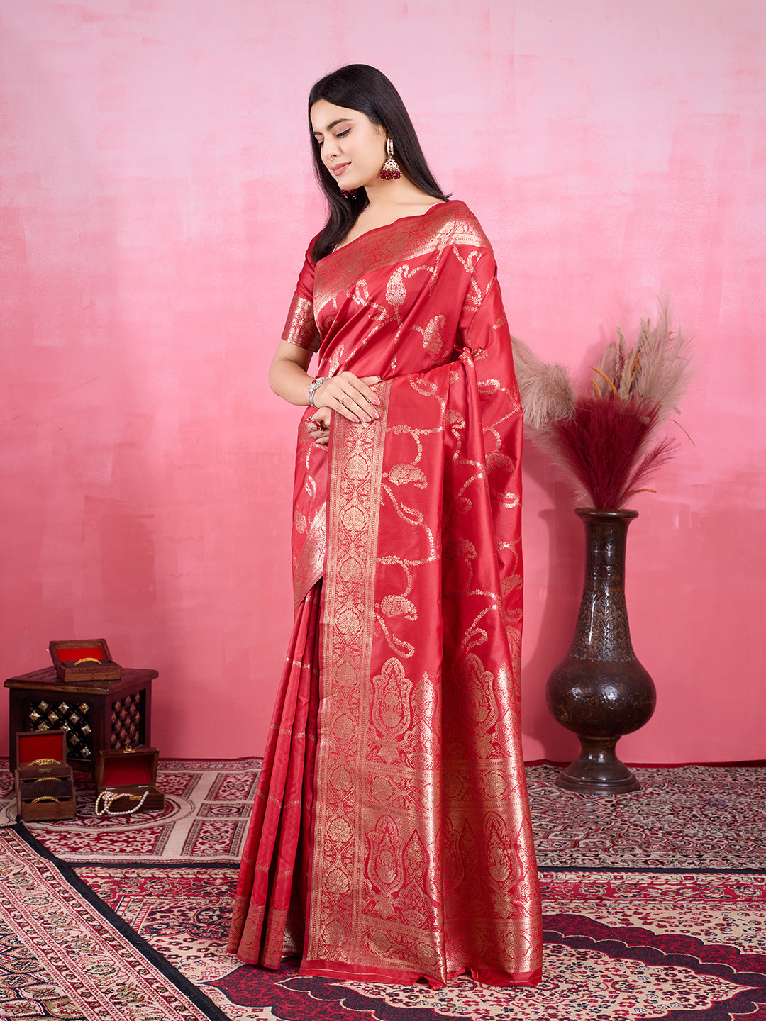 Vedant Vastram Banarasi Silk Fashion Saree - Red