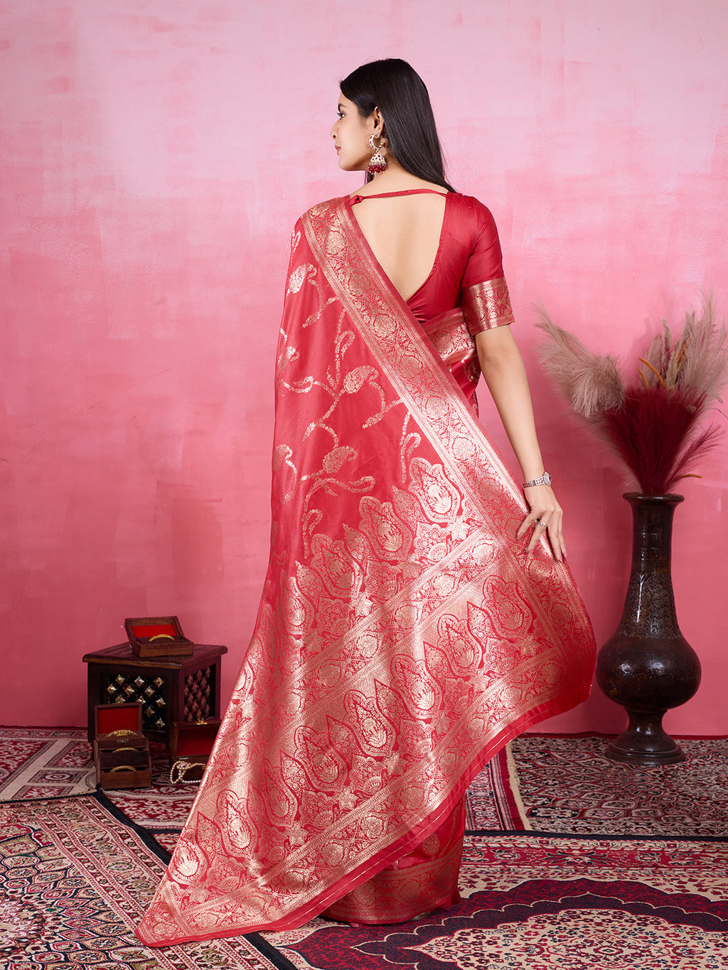 Vedant Vastram Banarasi Silk Fashion Saree - Red