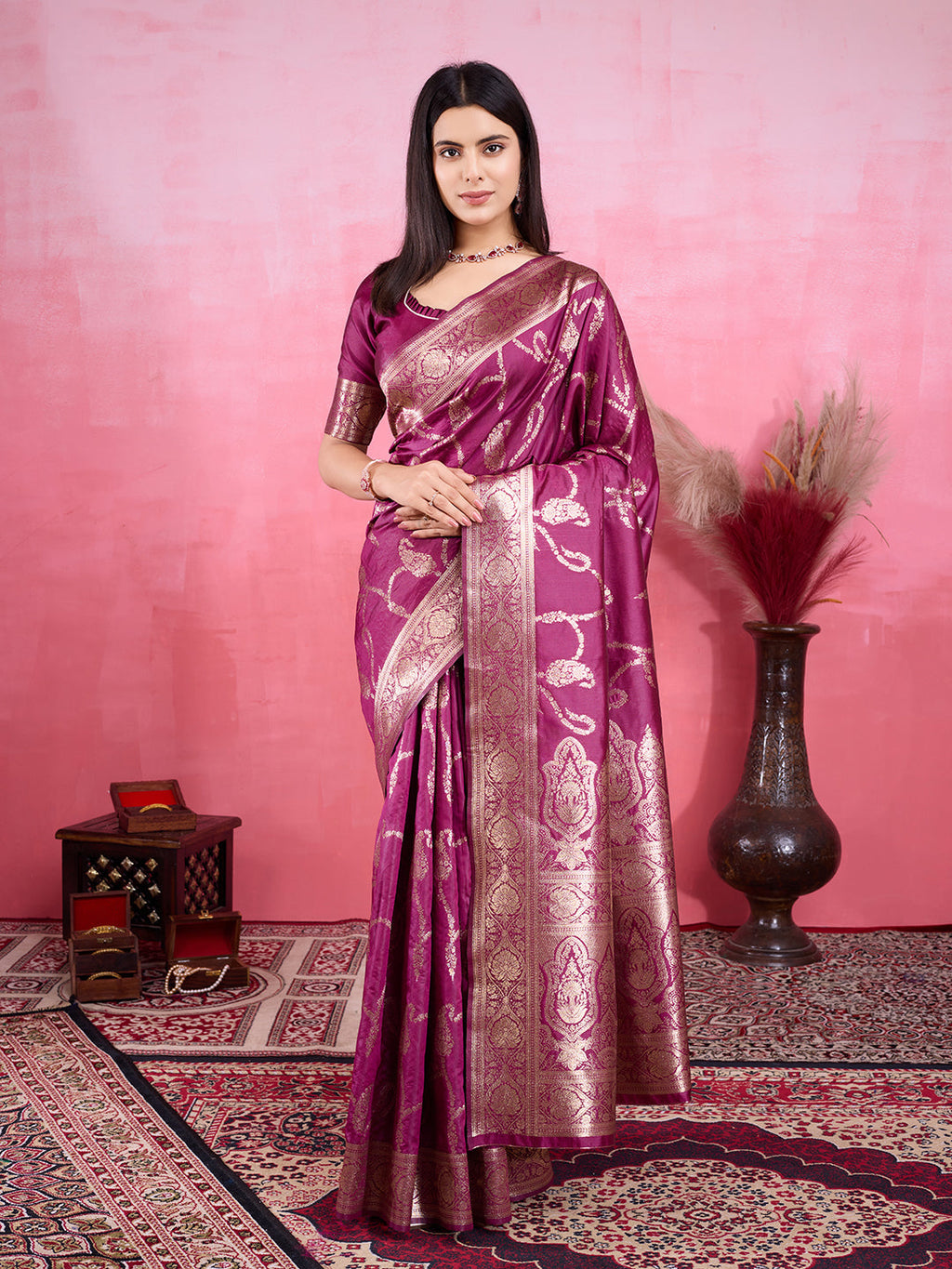 Vedant Vastram Banarasi Silk Fashion Saree - Wine