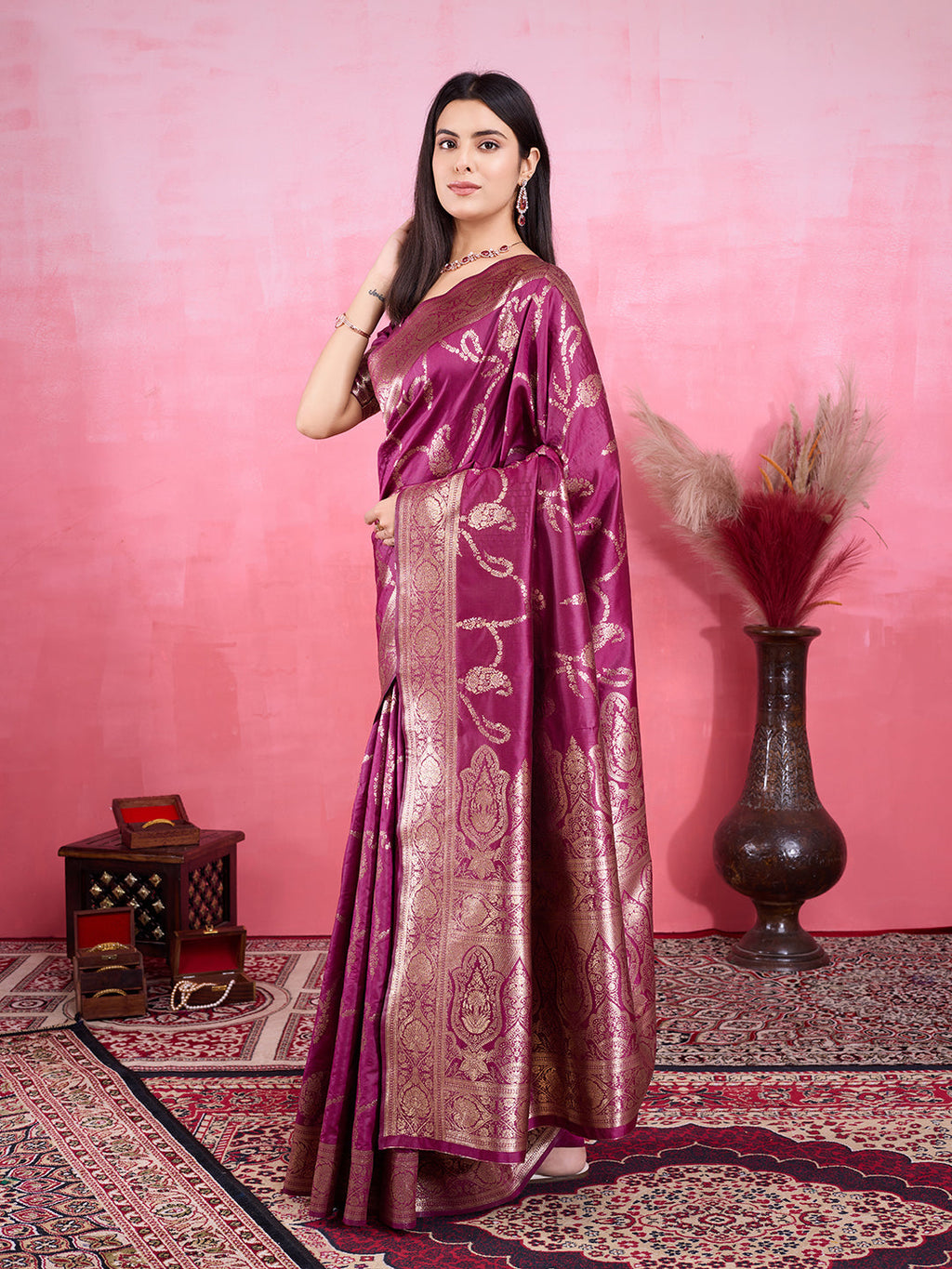 Vedant Vastram Banarasi Silk Fashion Saree - Wine