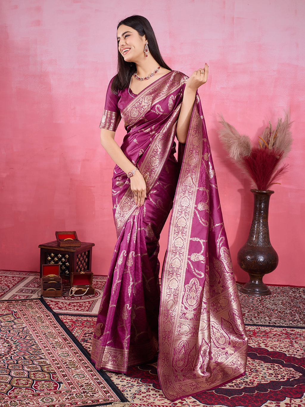 Vedant Vastram Banarasi Silk Fashion Saree - Wine
