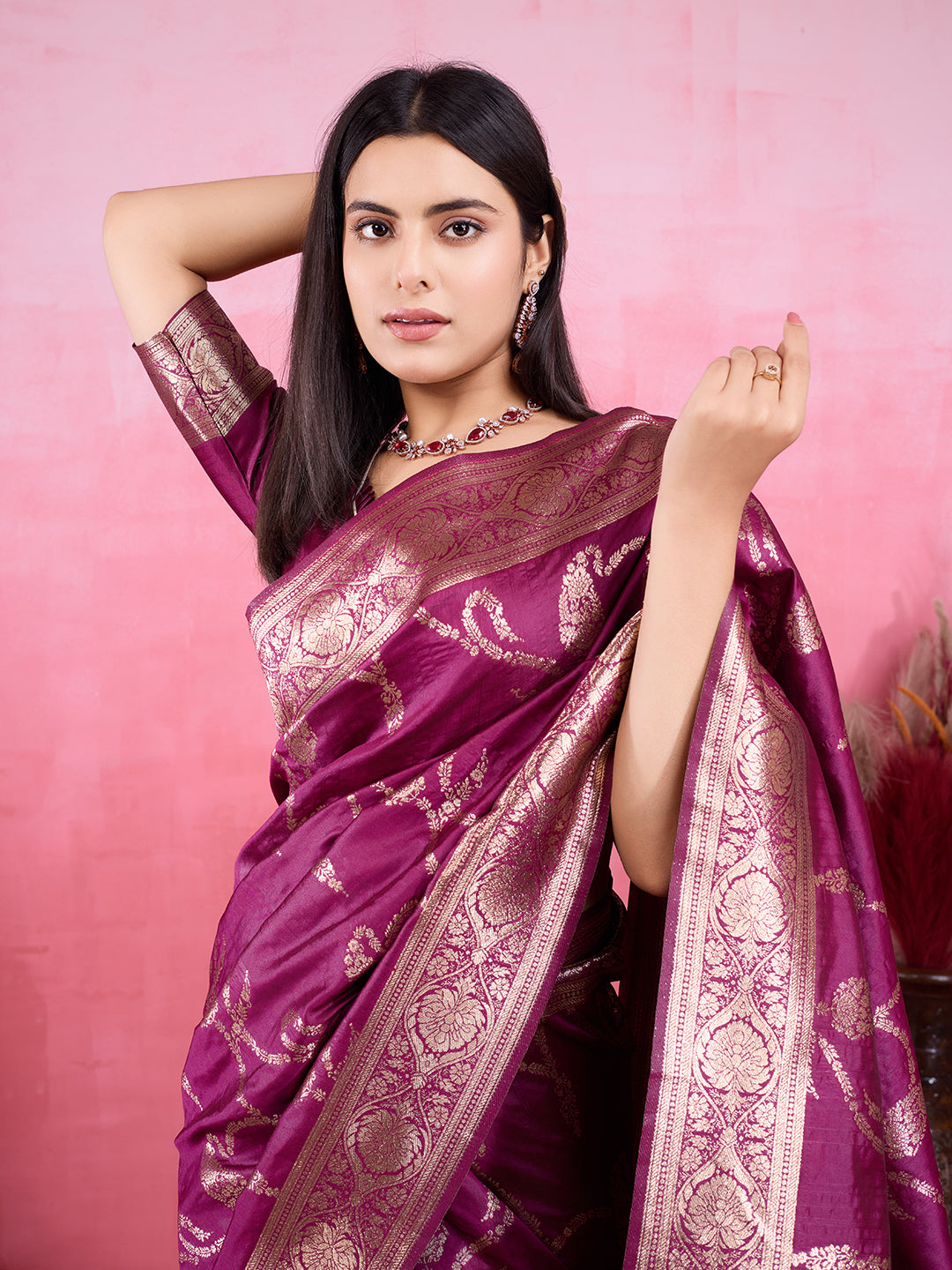 Vedant Vastram Banarasi Silk Fashion Saree - Wine