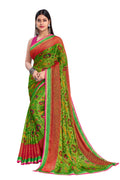 Vamika Green & Pink Designer Chiffon Brasso Saree With Exclusive Banarasi Lace