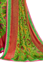 Vamika Green & Pink Designer Chiffon Brasso Saree With Exclusive Banarasi Lace