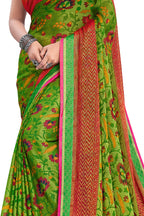 Vamika Green & Pink Designer Chiffon Brasso Saree With Exclusive Banarasi Lace