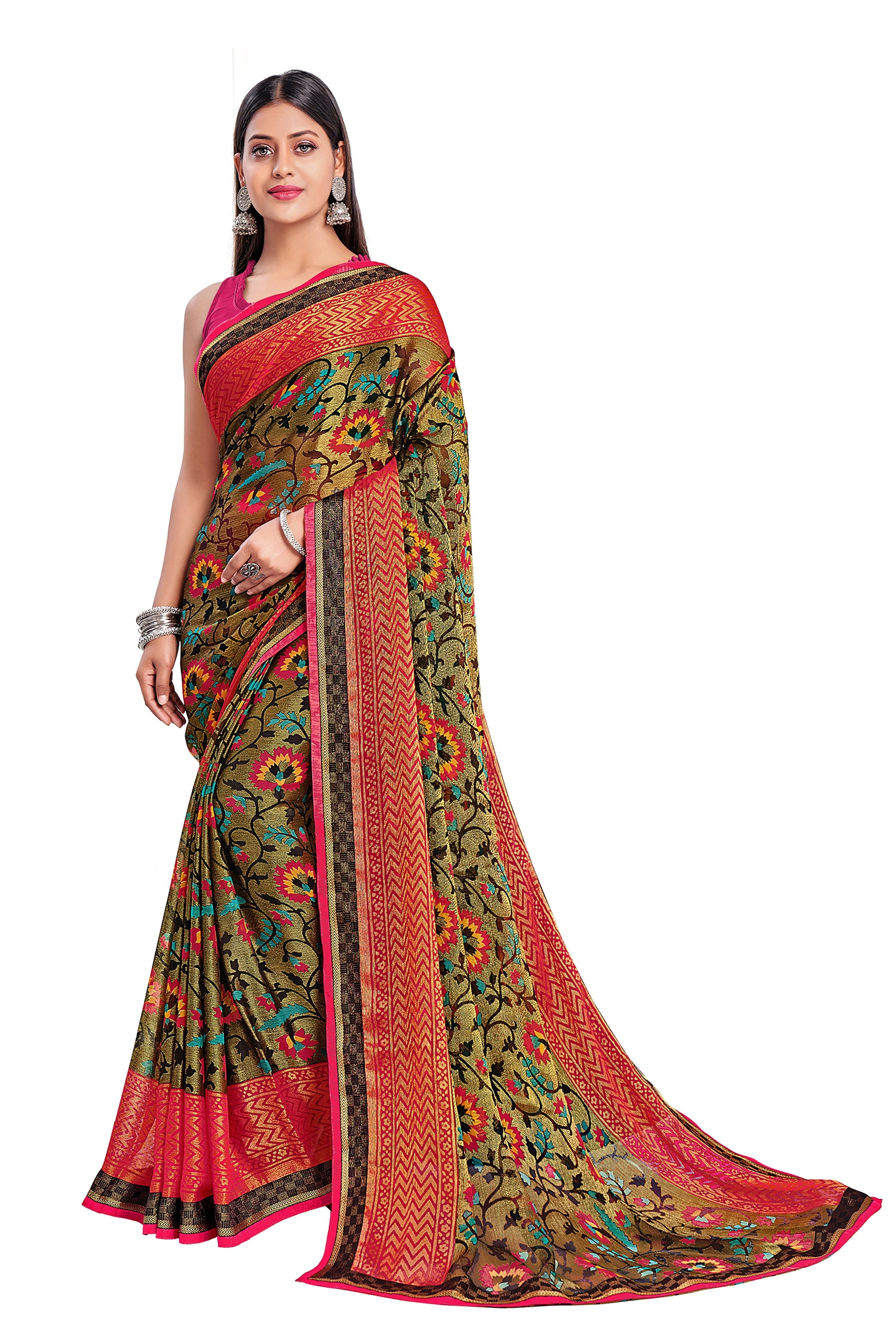 Vamika Golden Yellow Designer Chiffon Brasso Saree With Exclusive Banarasi Lace