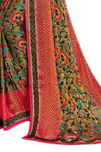 Vamika Golden Yellow Designer Chiffon Brasso Saree With Exclusive Banarasi Lace