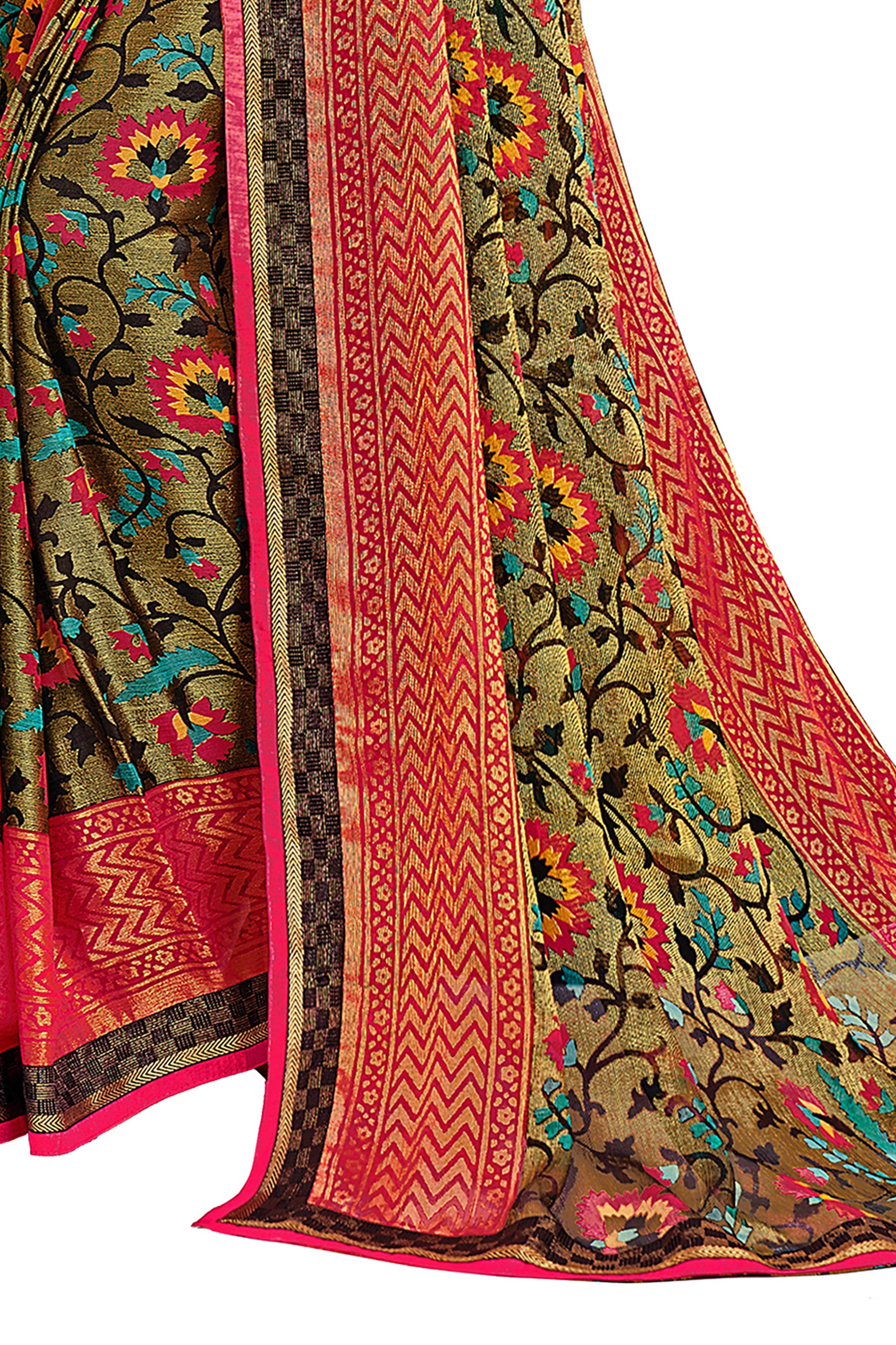 Vamika Golden Yellow Designer Chiffon Brasso Saree With Exclusive Banarasi Lace