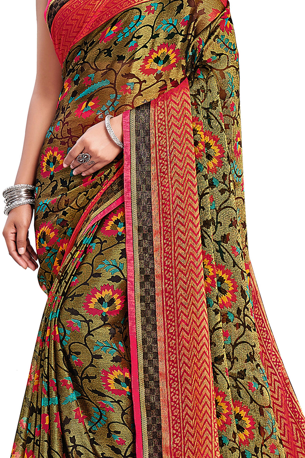 Vamika Golden Yellow Designer Chiffon Brasso Saree With Exclusive Banarasi Lace
