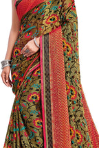 Vamika Golden Yellow Designer Chiffon Brasso Saree With Exclusive Banarasi Lace