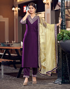 Yash Enterprise Purple Rayon Embroidery Party Wear Suit Set - Distacart