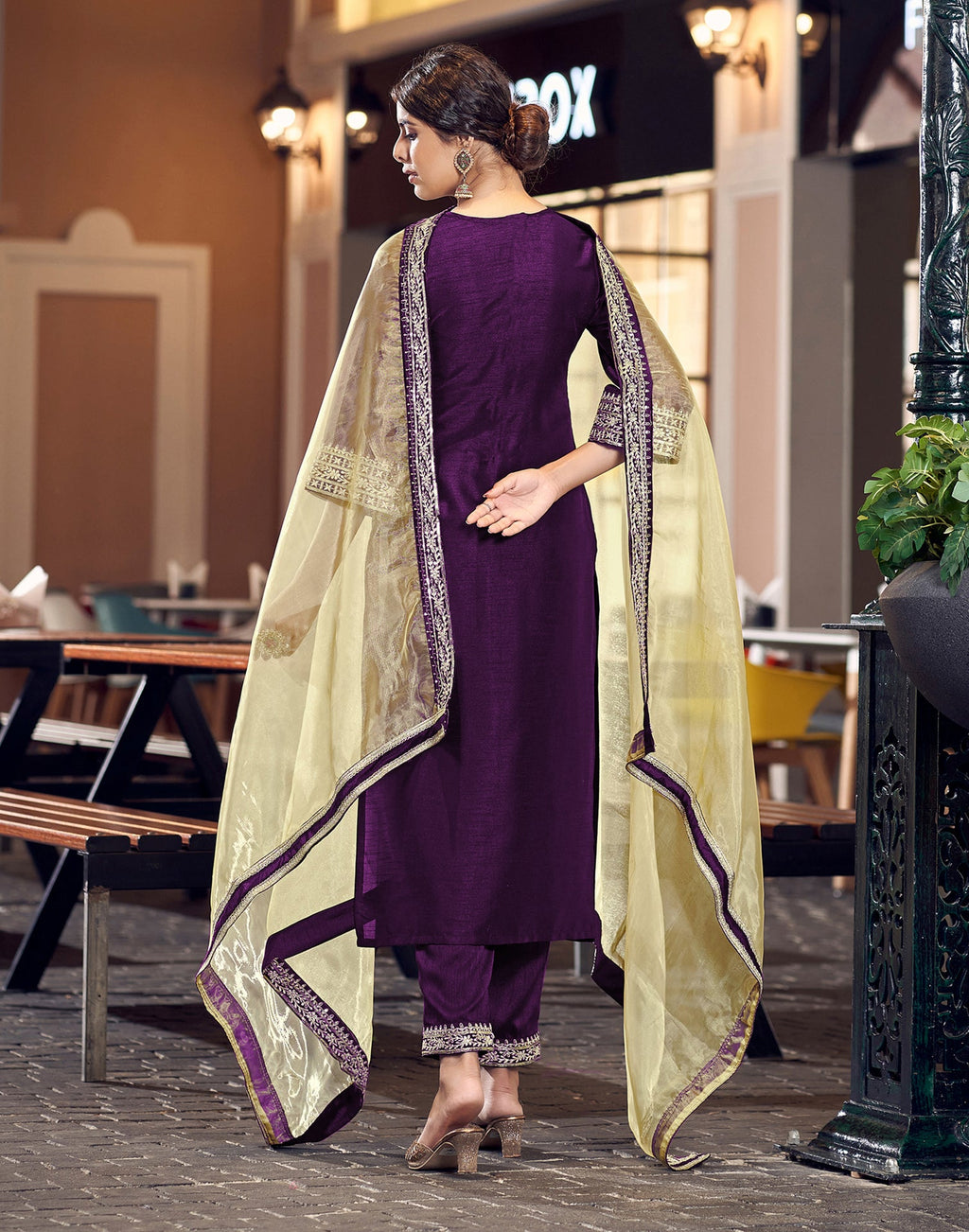 Yash Enterprise Purple Rayon Embroidery Party Wear Suit Set - Distacart