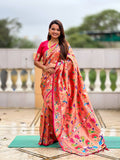 Vedant Vastram Soft Litchi Silk Paithani Jacquard Saree - Pink