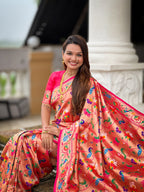 Vedant Vastram Soft Litchi Silk Paithani Jacquard Saree - Pink
