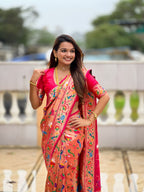 Vedant Vastram Soft Litchi Silk Paithani Jacquard Saree - Pink