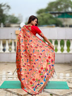 Vedant Vastram Soft Litchi Silk Paithani Jacquard Saree - Red