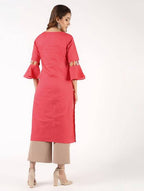 Aniyah Cotton Criss Cross Bell Sleeves Peach Straight Kurta (AN-142K)