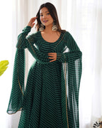Lehenga Mart Wedding Wear Anarkali Suit With Dupatta - Green