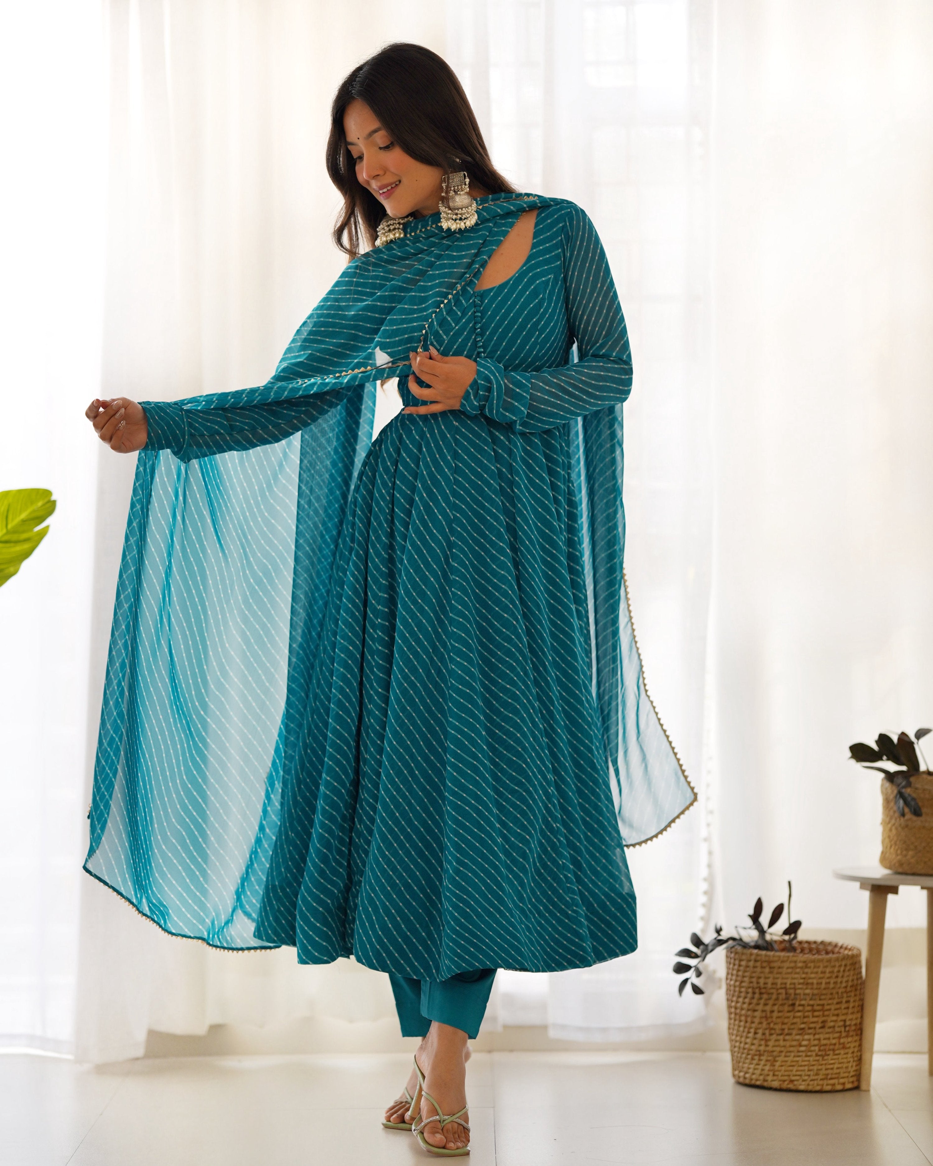 Lehenga Mart Wedding Wear Anarkali Suit With Dupatta - Rama