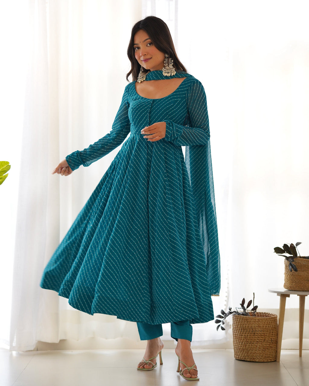 Lehenga Mart Wedding Wear Anarkali Suit With Dupatta - Rama