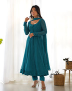 Lehenga Mart Wedding Wear Anarkali Suit With Dupatta - Rama