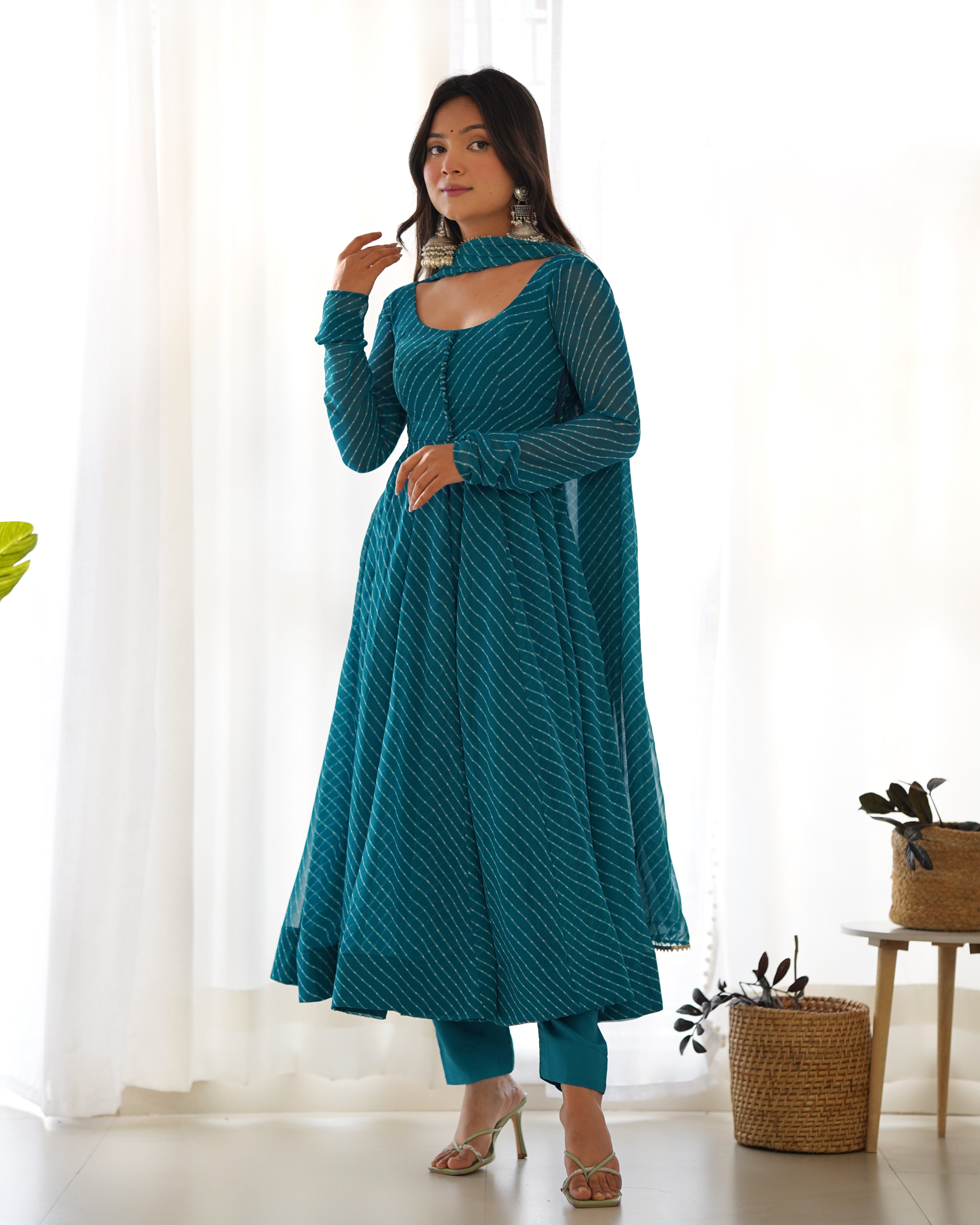 Lehenga Mart Wedding Wear Anarkali Suit With Dupatta - Rama