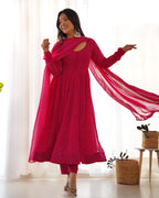 Lehenga Mart Wedding Wear Anarkali Suit With Dupatta - pink