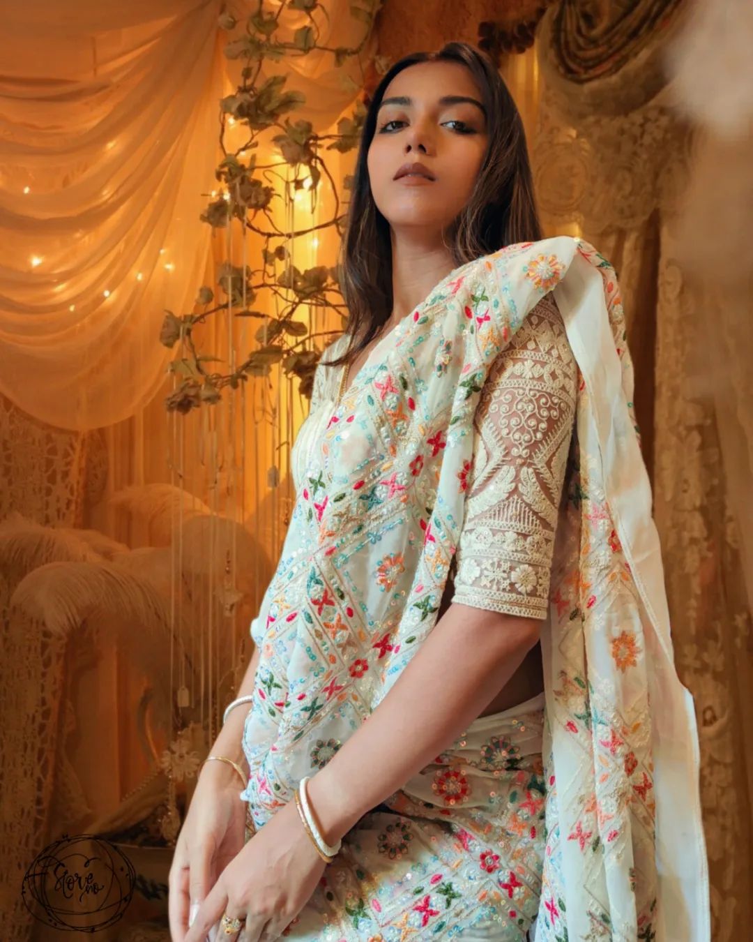 Teeya Creation Off White Color Georgette Embroidery Work Saree