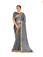 Vamika Grey Designer Cadbury Chiffon Banarasi Lace Saree