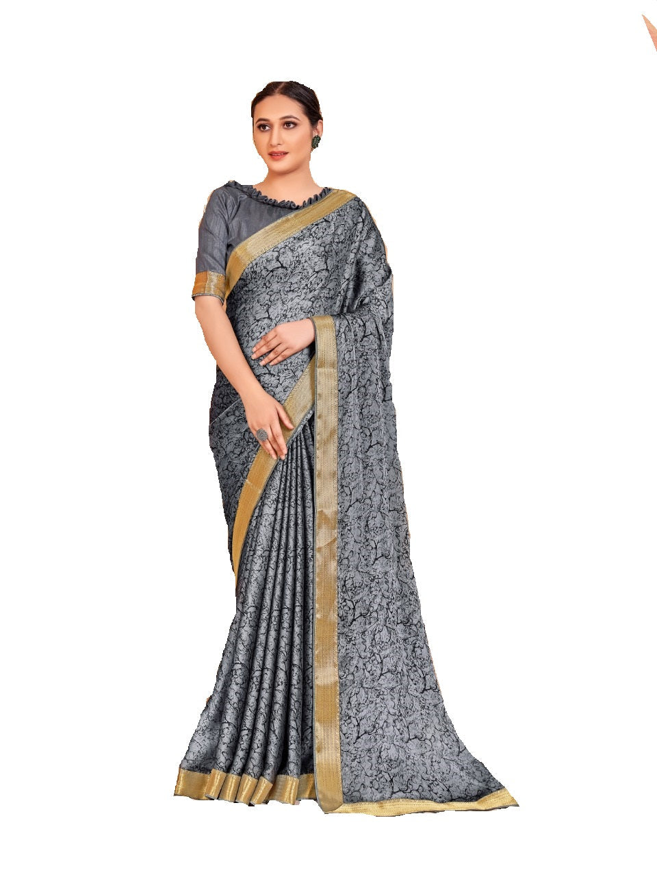 Vamika Grey Designer Cadbury Chiffon Banarasi Lace Saree