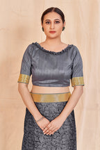 Vamika Grey Designer Cadbury Chiffon Banarasi Lace Saree