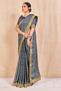 Vamika Grey Designer Cadbury Chiffon Banarasi Lace Saree