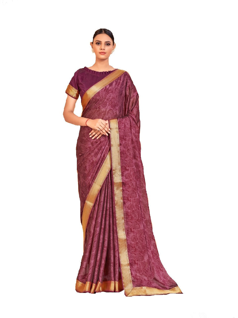 Vamika Wine Designer Cadbury Chiffon Banarasi Lace Saree