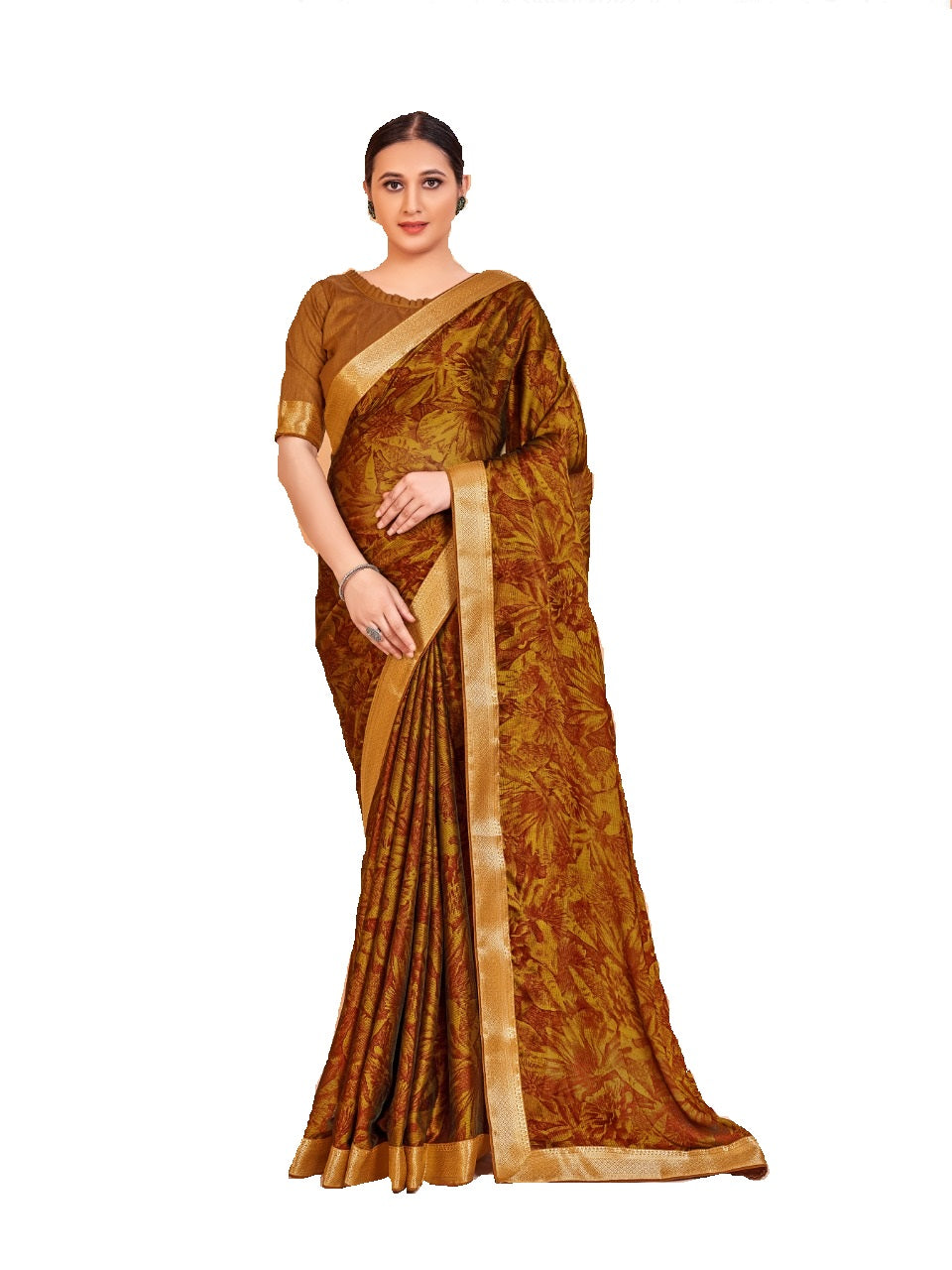 Vamika Mustard Designer Cadbury Chiffon Banarasi Lace Saree
