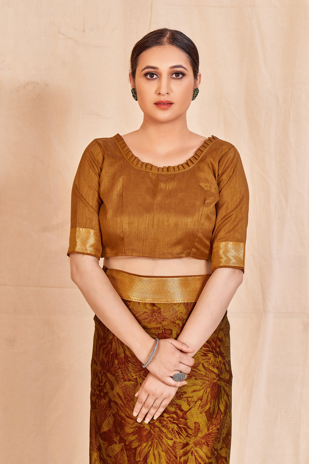 Vamika Mustard Designer Cadbury Chiffon Banarasi Lace Saree