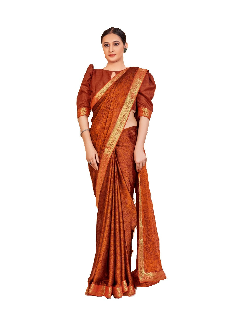 Vamika Orange Designer Cadbury Chiffon Banarasi Lace Saree