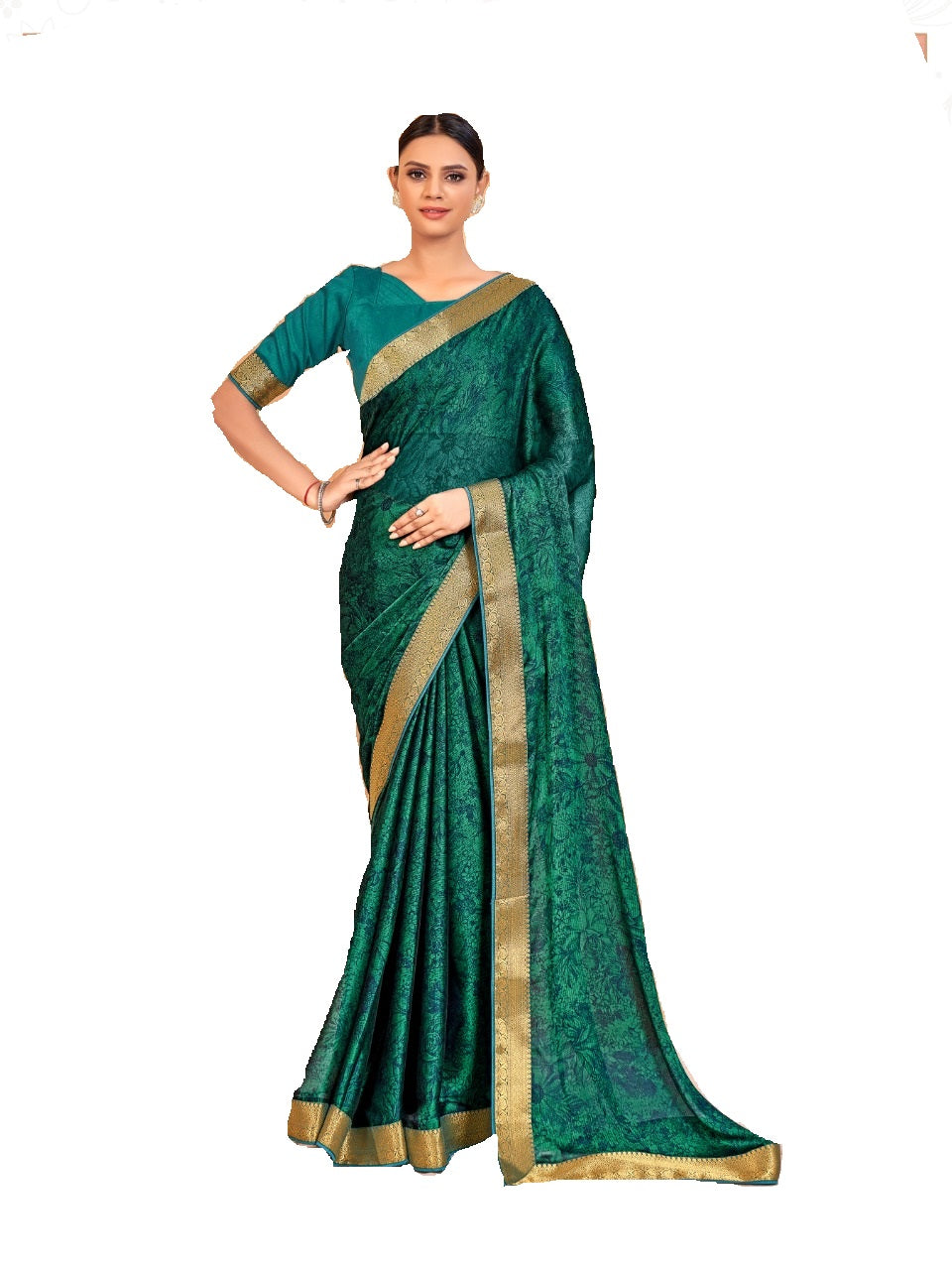 Vamika Rama Green Designer Cadbury Chiffon Banarasi Lace Saree